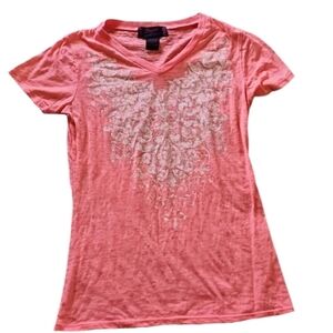 Cowgirl legend peach rhinestone burnout shirt NWOT